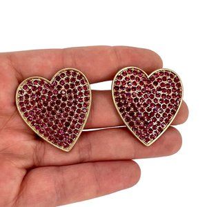 US Jewelry House Large Heart Pave Rhinestone Stud Earrings Pink Gold NWT